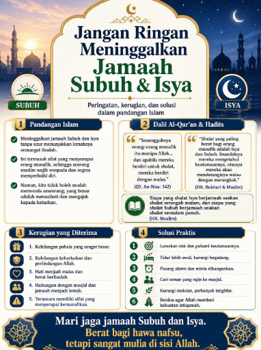 Sifat Kaum Muslim yang Sering Meninggalkan Jamaah Subuh dan Isya dalam Pandangan Islam